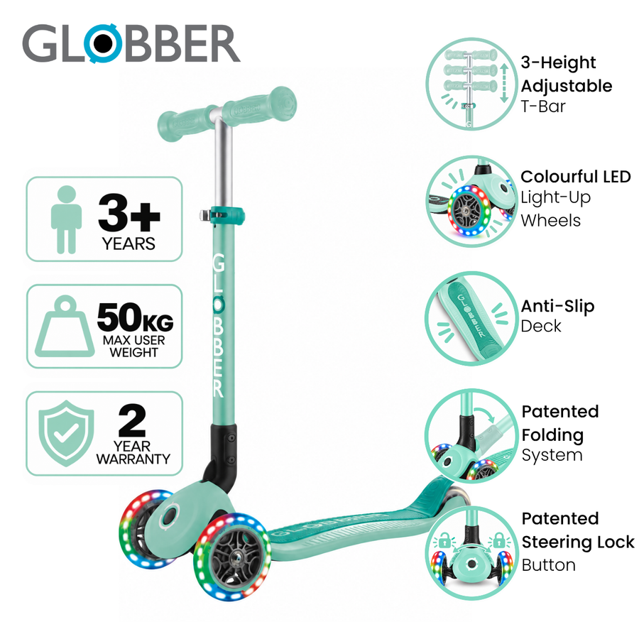 Globber Primo Foldable 3 Wheeled Scooter with Lights