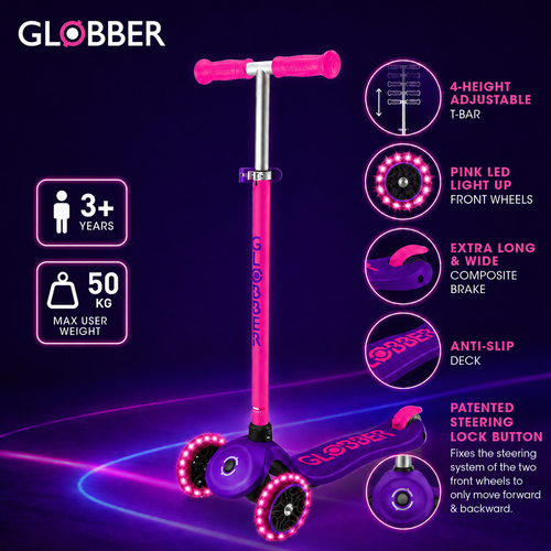 Globber Neon Primo Plus Light Up 3 Wheel Scooter