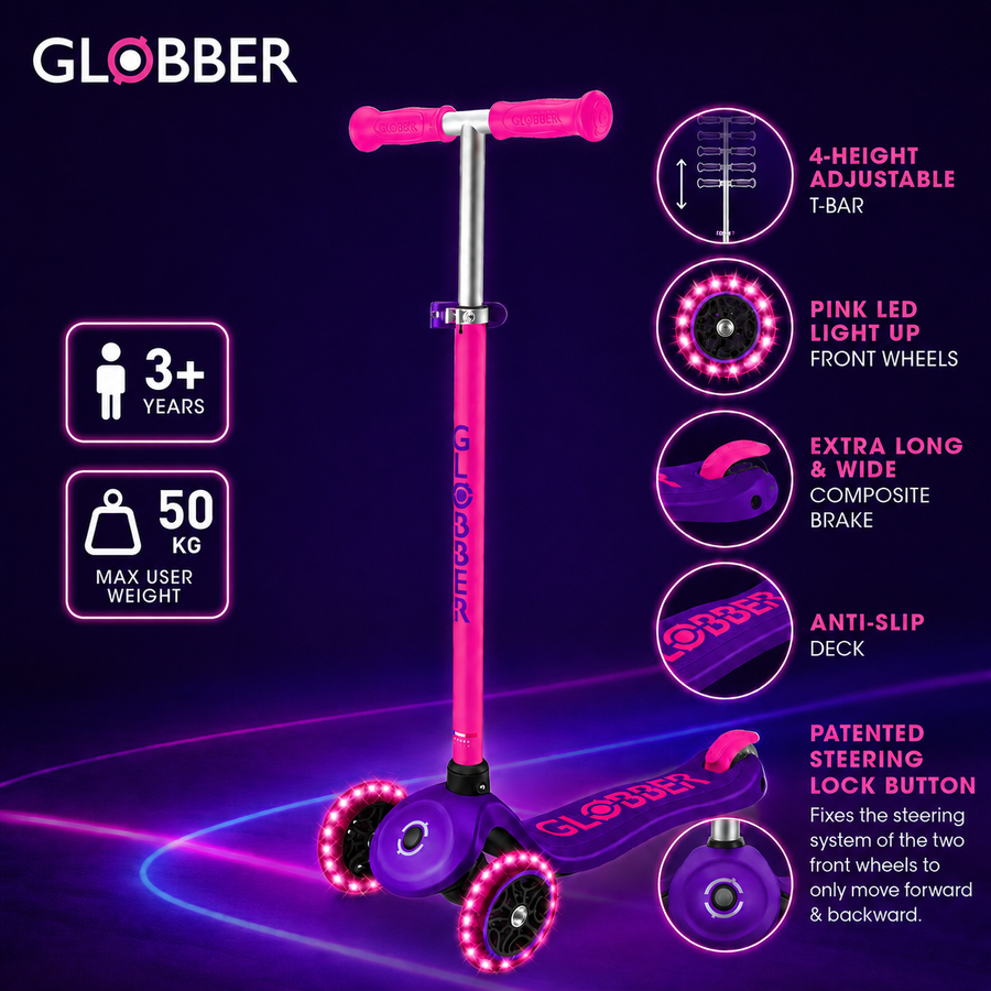 Globber Neon Primo Plus Light Up 3 Wheel Scooter