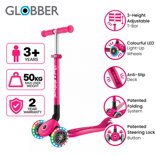 Globber Primo Foldable 3 Wheeled Scooter with Lights