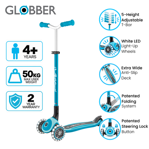 Globber Master Lights - Wide Deck 3 Wheeled Scooter