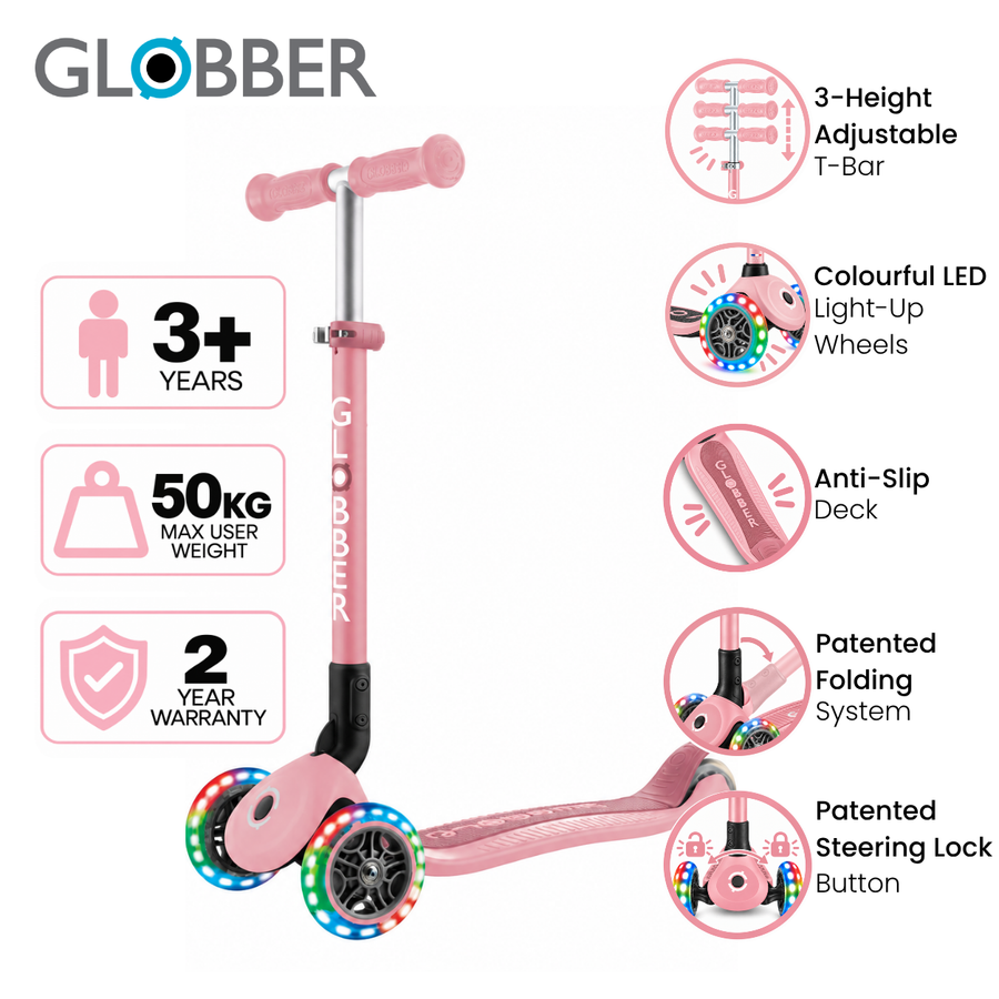 Globber Primo Foldable 3 Wheeled Scooter with Lights