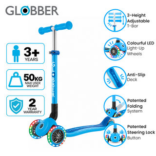 Globber Primo Foldable 3 Wheeled Scooter with Lights