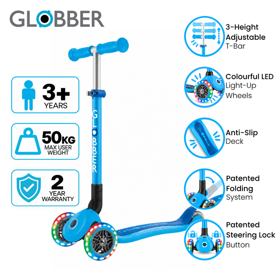 Globber Primo Foldable 3 Wheeled Scooter with Lights - Globber.co.uk