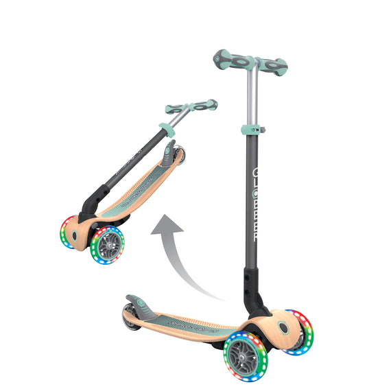 Globber Primo Foldable Wood 3 Wheeled Scooter with Lights - Globber.co.uk