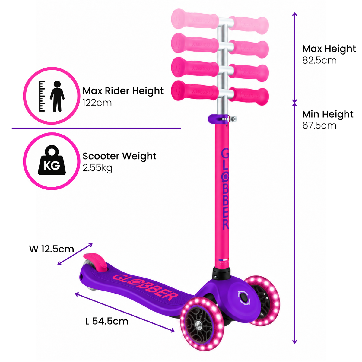 Globber Neon Primo Plus Light Up 3 Wheel Scooter