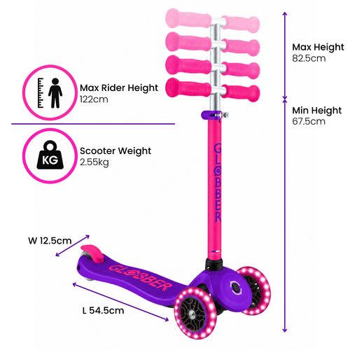 Globber Neon Primo Plus Light Up 3 Wheel Scooter