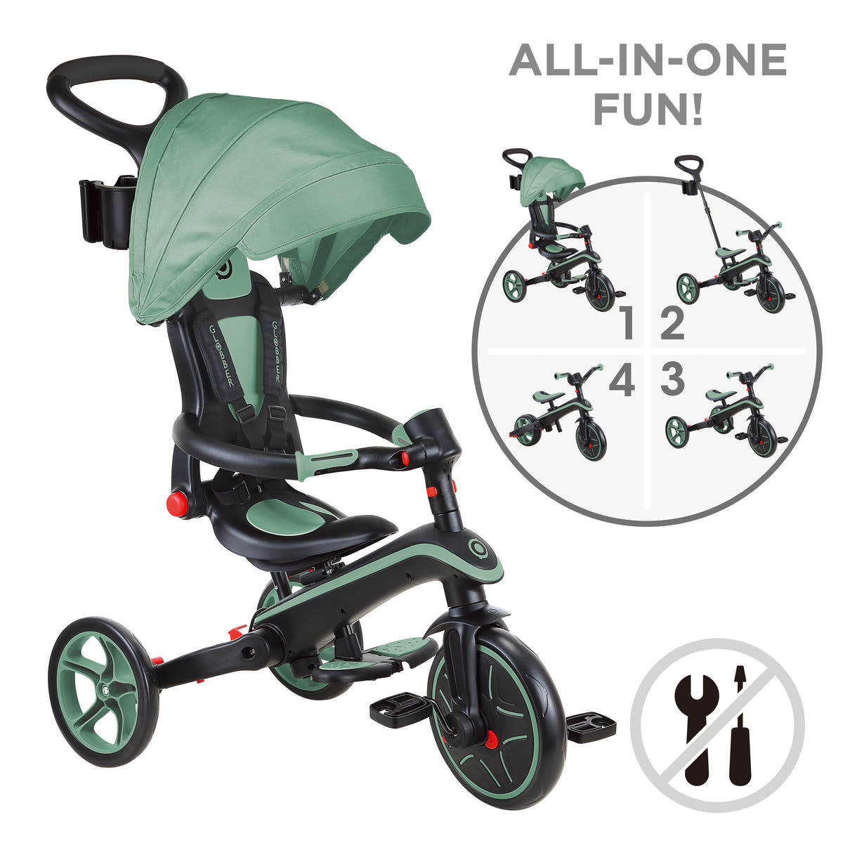 Globber Foldable Explorer Trike  4 in 1 - with Parent Handle