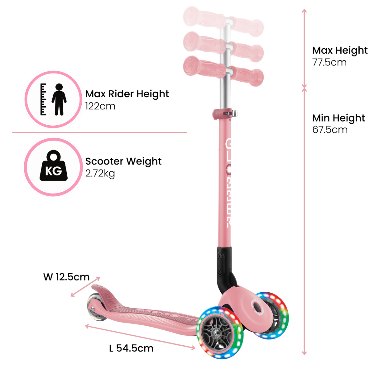 Globber Primo Foldable 3 Wheeled Scooter with Lights