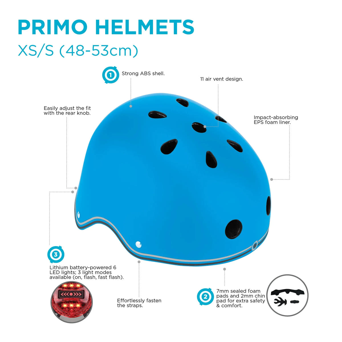Globber Toddler Helmet Primo Lights - XS/S (48-53cm) - Globber.co.uk