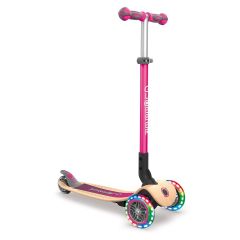 Globber Primo Foldable Wood 3 Wheeled Scooter with Lights - Pink 
